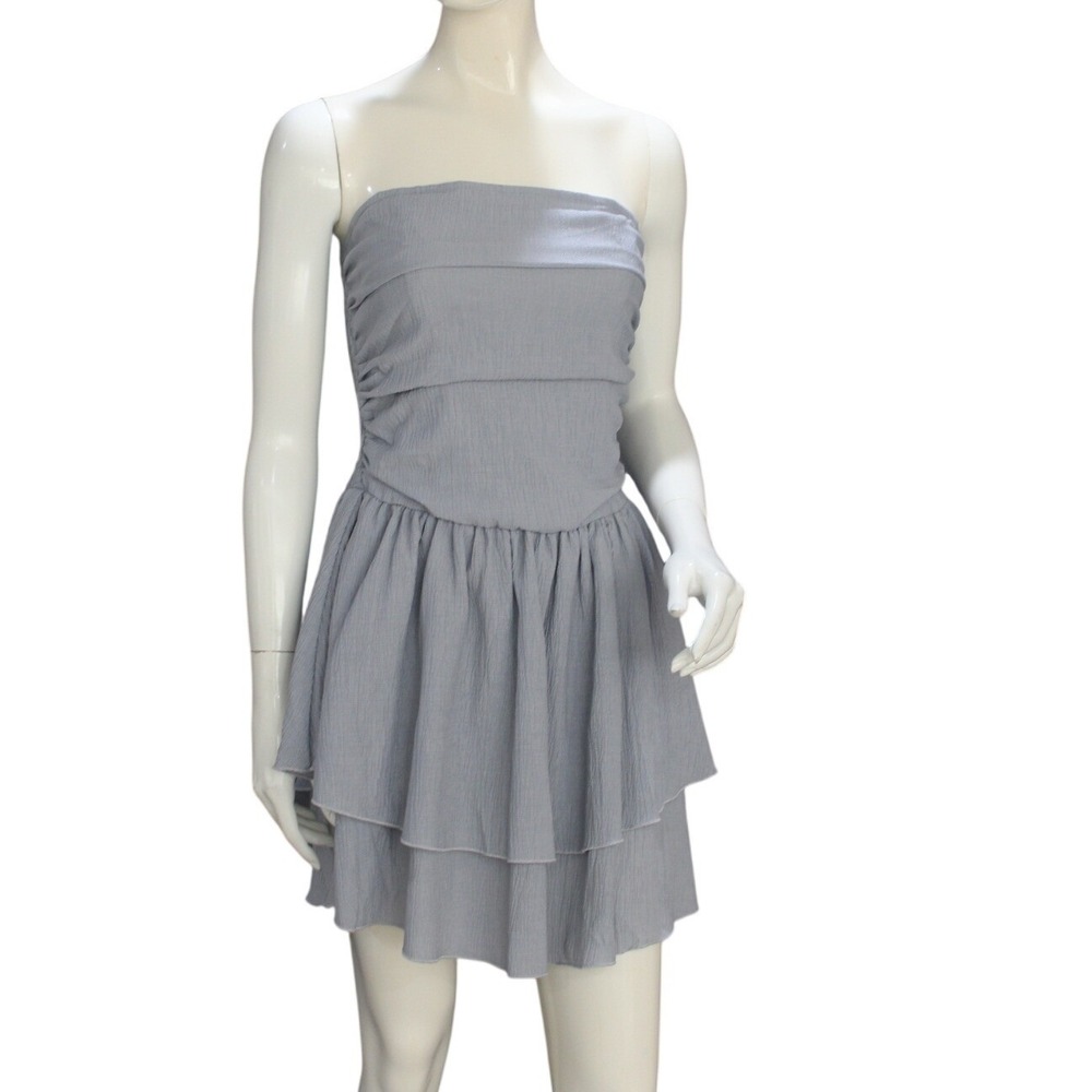 Cider Strapless Tiered Mini Dress Sky Blue Size M Textured